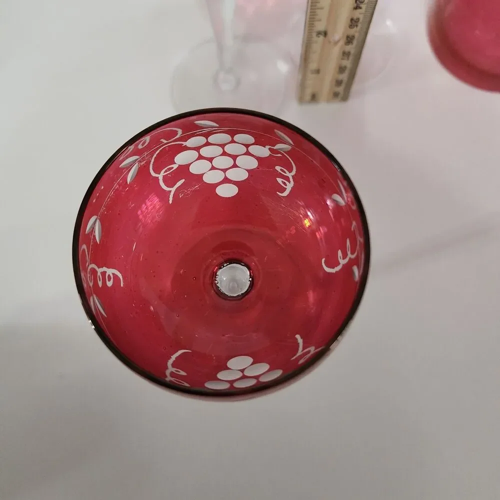 Vtg 1960s West Virginia Glass Cranberry Cocktail Shaker Set 6 Stemmed Glasses